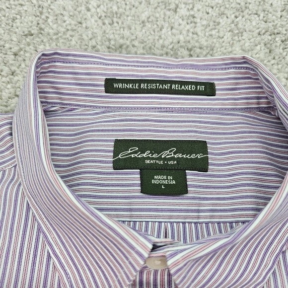 Eddie Bauer Mens Large Relaxed Fit Purple Pink Striped Button Down Shirt NWOT
 L - Picture 7 of 7